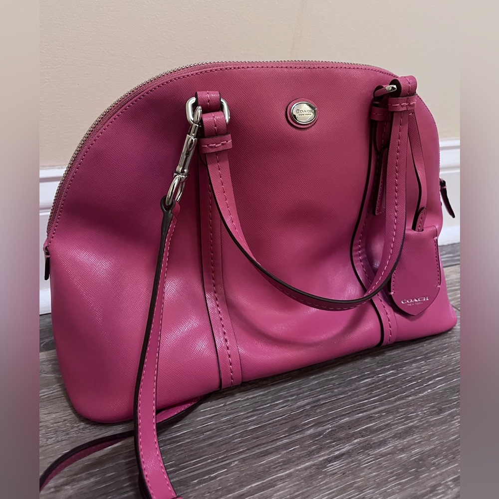 New Coach Peyton Leather Cora Domed Satchel Pink Purse Spring Summer Barbie - Picture 9 of 16